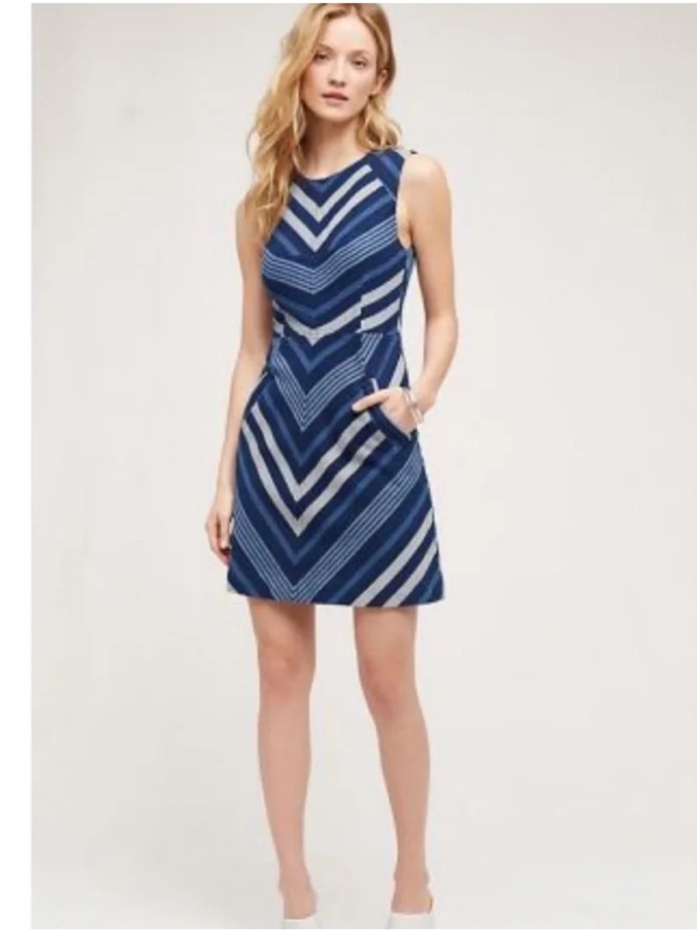 ANTHROPOLOGIE Maeve Blue Chevron Sleeveless Dress